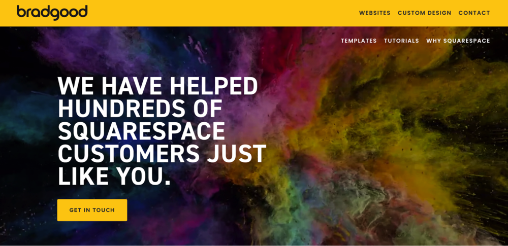 Brad Good nutzt Bewegung und Farbe auf seiner Startseite, um die Website-Besucher zu überraschen und zu begeistern.